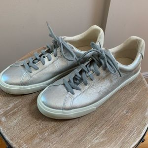 Silver leather sneakers by Veja size 10